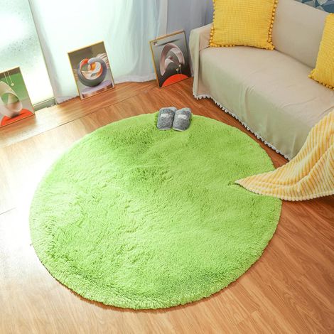 Tapis rond en velours à poils longs super doux et moelleux, tapis de salon et chambre moderne – Antidérapant, décoratif, dimensions 120x120 cm (Vert)–DELKEVIC (1/5)