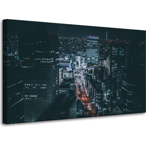 Lienzo impreso Arquitectura de Tokio de noche 100 x 60 cm
