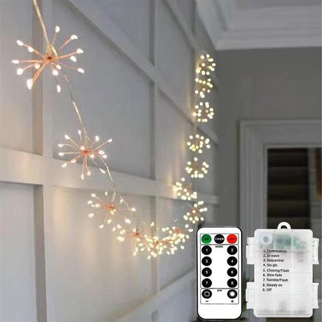 LED-Lichterkette in Feuerwerksform, 8 Modi, Fernbedienung, für die Dekoration im Innen- und Außenbereich, Zuhause, Weihnachten und Hochzeiten (5 in 1, 50 LEDs) (1/5)