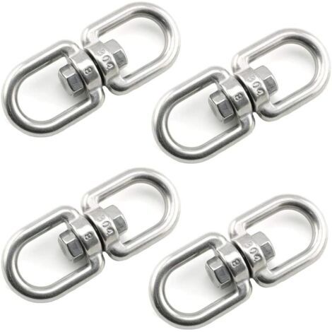 4 Pièces Crochet Pivotant M8 Double Extrémité Anneaux Pivotants en Acier Inoxydable 304 Suspendue Crochet Pivotant pour Balançoires Fauteuils Suspendus Sacs de Sable Cordes Chaînes