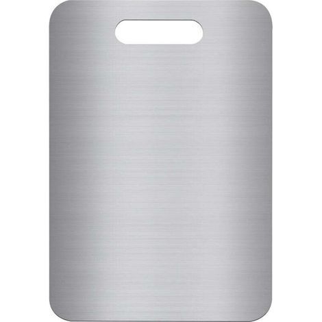 Tagliere in acciaio inox 304, bifacciale, senza BPA, ideale per carne, pane, verdura e frutta, ampia superficie di taglio (34 x 23 cm), resistente e igienico (1/4)