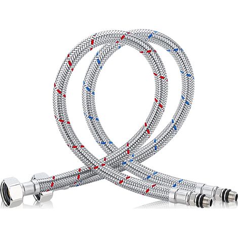 Tuyau de robinet, 2 tuyaux de raccordement, rallonge de robinet, tuyau flexible blindé 1/2", tuyau d'extension de robinet pour mitigeur, robinet de cuisine (1/5)