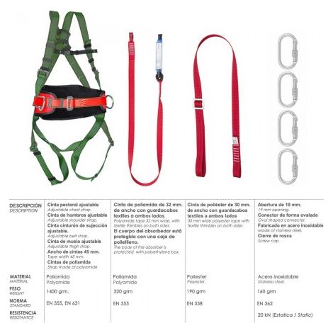WOLFPACK LINEA PROFESIONAL arnes anticaidas kit seguridad nº 2 (7 piezas) en361 (1/5)