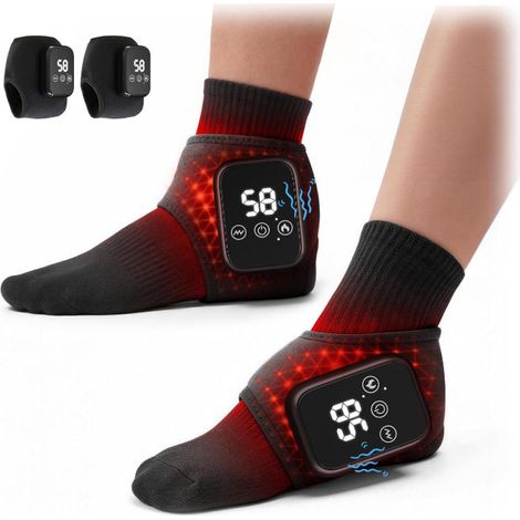 Lot de 2 appareils de massage pour cheville noirs, avec chaleur et vibration sans fil, 3 niveaux de température, arrêt automatique après 15min, appareil de thérapie thermique rechargeable pour pieds (1/5)