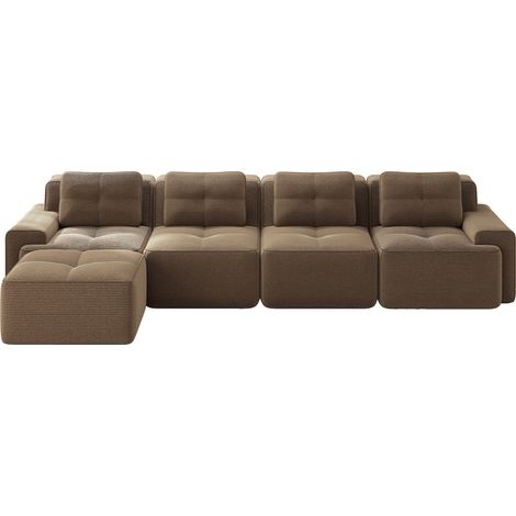 Canapé modulable 4 places en velours côtelé marron, assise profonde façon nuage, sans montage, anti-dérapant, avec méridienne L pour salon - CHICFURN (1/5)