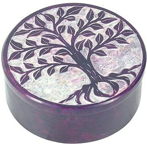Boite déco Violette en Stéatite Arbre de Vie (1/2)