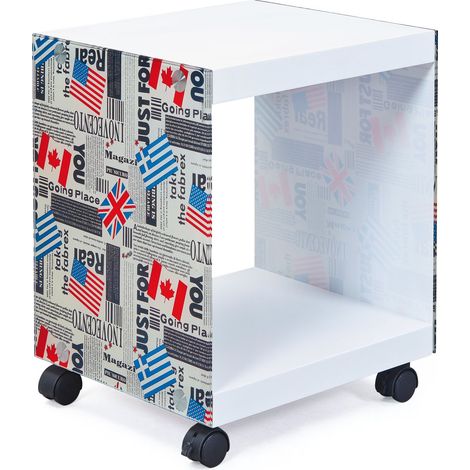 Table d'appoint - Table de chevet - Table basse - Sur roulettes - Cube - Verre et MDF - Moderne et pratique - Laqué blanc - 38 x 33,5 x 46 cm (1/5)