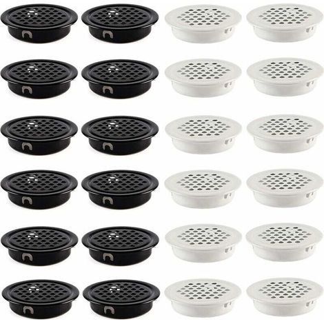 Grille de Ventilation 35mm Grille D'aération Trou Inox Placard Grille d'évacuation Ventilation Fond Rond en Maille Trou D'aération 24 pièces pour Armoire Meubles (Noir et Blanc)