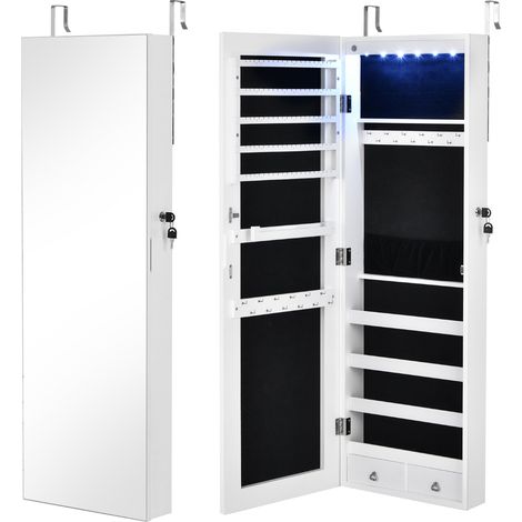 Armoire à Bijoux Fixation Murale avec 6 LED et 2 Tiroirs Miroir Blanc (1/2)