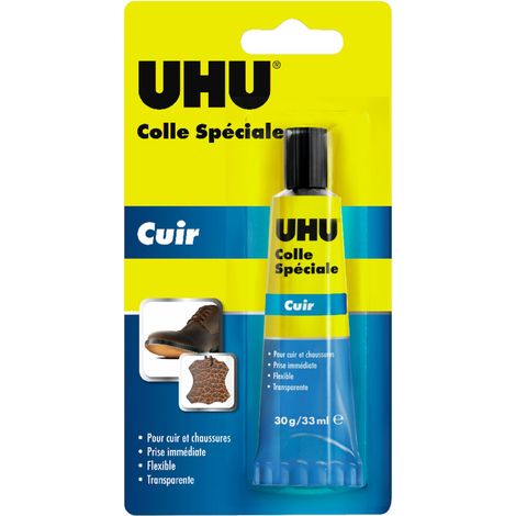 Colle spéciale cuir et chaussure – Répare semelles usées et talons – Flexible et résistante à l’eau – Tube de 30g – UHU