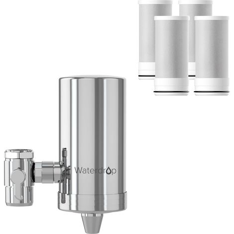 Waterdrop WD-FC-06 Filtre à Eau de Robinet en Acier Inoxydable,Système de Filtration d'eau à Bloc de Carbone,Filtre à eau du Robinet,Réduit le Chlore,les Odeurs et le Mauvais Goût(4 Filtres Inclus) (1/5)