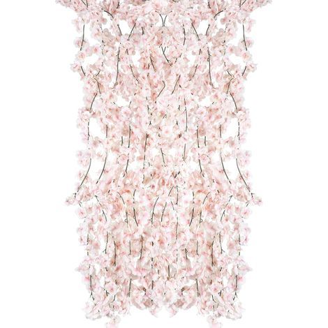 Flores artificiales de seda, guirnalda de vid colgante de flor de cerezo para bodas, decoración de jardín y hogar, paquete de 4 (rosa) (1/5)