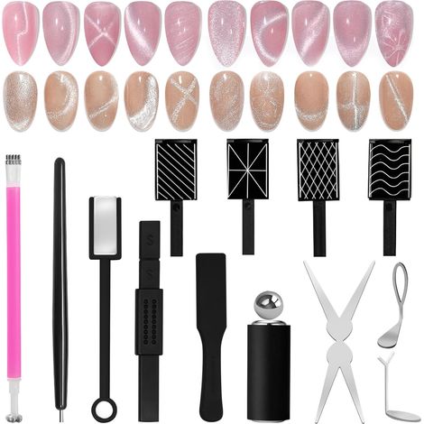 Set de 14 aimants « Œil de chat » – Outils de Nail Art incluant tiges magnétiques, aimants aux motifs Cœur / French / Trou noir, ainsi que des aimants carrés et en forme de S, pour vernis à ongles ma (1/5)