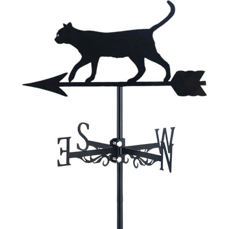 Girouette décorative en métal en forme de chat, indicateur de direction du vent, girouette en fer pour toit, ferme, cour, jardin