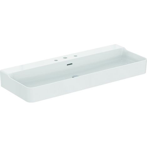 Lavabo CONCA 1200x450x165mm, bianco sabbiato con rubinetteria IdealPlus 3 fori, con troppopieno IDEAL STANDARD