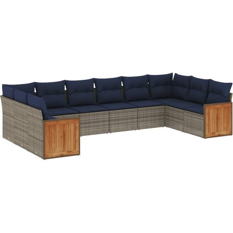 10-teiliges Gartensofa-Set mit Kissen, grau, Polyrattan vidaXL (1/5)