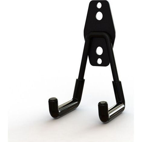 Set di 2 ganci appendiabiti da garage, doppi ganci per riporre oggetti in garage, gancio a parete per biciclette per organizzare attrezzi, scale, biciclette, nero, 11 x 7,5 x 5 cm, dotati di viti (1/5)