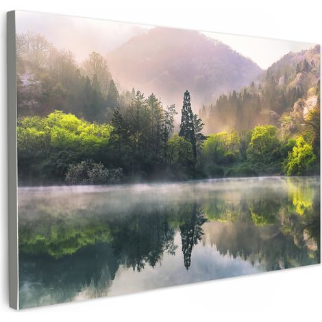 TABLEAU SUR TOILE Nature - Arbres - Montagnes - Lac - Eau Toile Decoration Murale Grand 140x90 cm