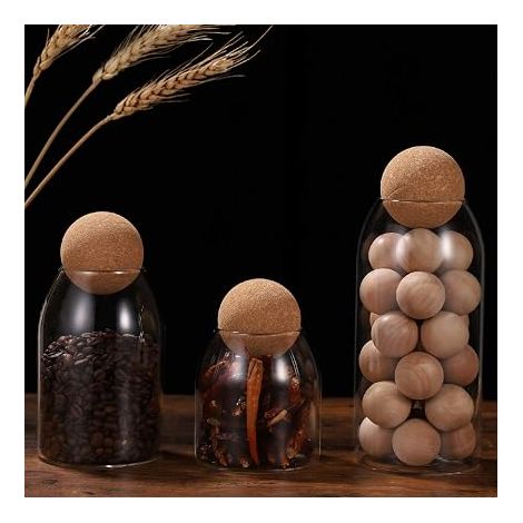 Lot de 3 - Pot En Verre Avec Joint Hermétique Couvercle En Bois Boule Clair Pot De Bonbons Mason Bocaux Boîte De Stockage Des Aliments Pour Servir (1/5)