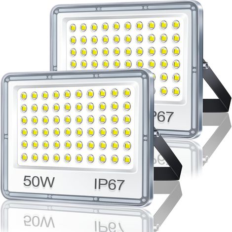 Projecteur Exterieur LED 50W 2 Pièce, 5000LM Spot Extérieur, IP67 Imperméable Projecteur LED Exterieur, 7000K Blanc Froid Lampe Pour Terrasse Jardin Stade Usine Garage (1/5)