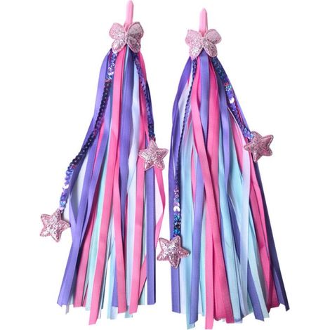 Rubans décoratifs pour guidon - Décoration de guidon - Décoration pour guidon de vélo - Décoration pour vélo enfant - Rubans décoratifs pour guidon - Violet, rose, bleu - Décoration pour vélo enfant - (1/5)