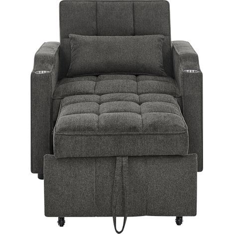 Fauteuil-lit 3-en-1 avec port USB/Type-C, canapé-lit (190cm) avec porte-gobelet en acier inoxydable, fonction lit et dossier réglable sur 3 niveaux, poches latérales. Idéal pour les petits espaces et  (1/5)