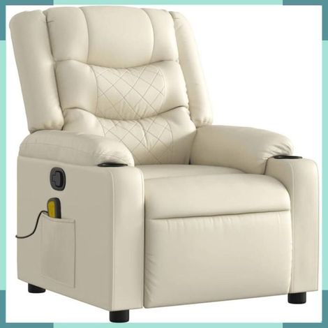 374124 Fauteuil Relaxation Massage 77x93cm Similicuir Crème Moteur Levage Vibra 6pts 110kg (1/5)