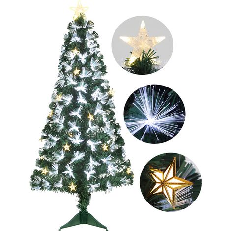 Künstlicher Glasfaser-Weihnachtsbaum mit 5-Zackigem Sternlicht – 90 Zweige, 10 LED-Sternleuchten, 8 Lichtmodi & Stabiler Kunststoffständer-90cm (1/5)