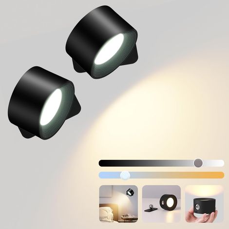 ZOLGINAH Aplique de pared interior, 2 piezas Lámpara de pared LED táctil, Aplique de pared para dormitorio, Aplique de pared con rotación de 360 ° con puerto de carga USB Control táctil, 3 niveles de (1/5)