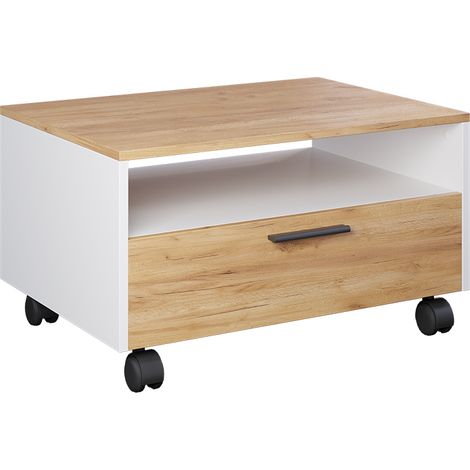 Mesa de centro Bibo, Roble blanco/dorado, 70 x 52.4 cm, Vicco