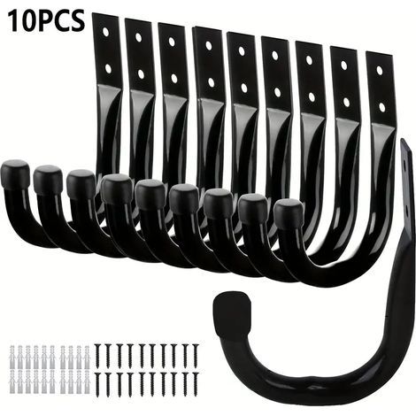 Set mit 10 robusten Metall-Wandhaken  Schwarze J-Haken  Für Garage, Innen- und Außenbereich  Praktische Tragfähigkeit