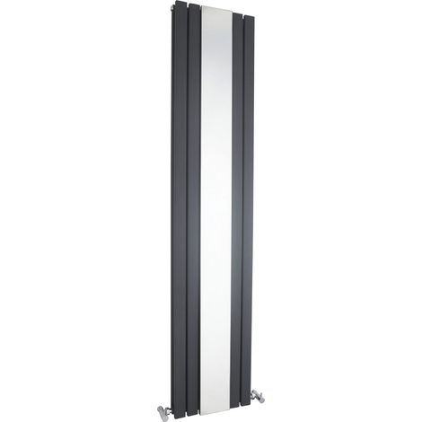 Square Vertical Double Panel Radiator with Mirror - 1800mm x 354mm - 3344 BTU - Anthracite
