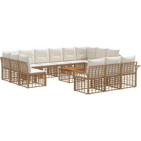 Set di divani da esterno 14 pcs Naturale e Bianco Crema vidaXL