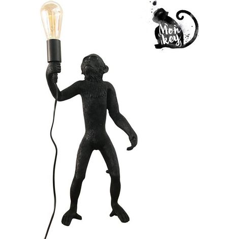 Barcelona Led – Lampe singe en résine noire – Culot E27 – Puissance 60W – Longueur câble 160cm – Design ludique pour intérieur