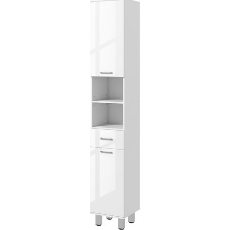 Mobile bagno alto bianco con 1 cassetto, 2 vani aperti e 2 ante, ripiani regolabili (1/5)