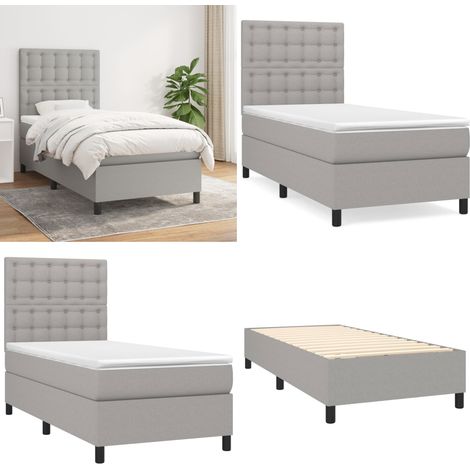 Cama box spring con colchón tela gris claro 100x200 cm - Colchón de muelles - Cama de muelles
