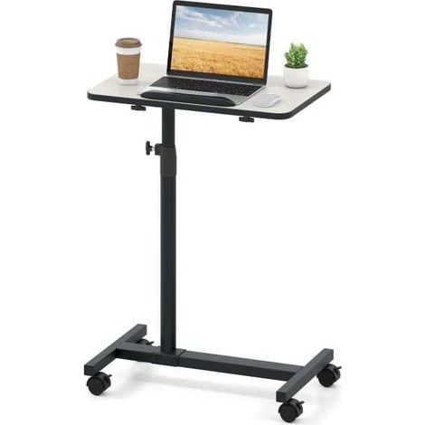 Table de lit grise en métal en C avec hauteur réglable, plateau rotatif et roulettes verrouillables pour chambre, canapé et salon (1/5)