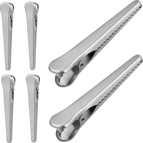 Set di 10 clip di chiusura, clip per sacchetti, clip per alimenti, clip di sigillatura, argento, per uso in cucina e in casa, acciaio inossidabile, 8 cm, 11,5 cm (1/5)