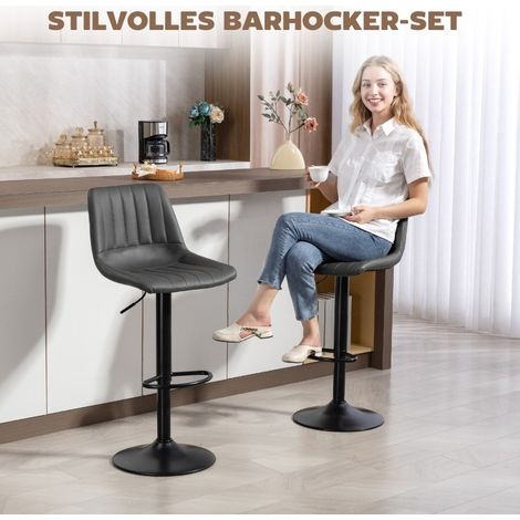 MEUBLIV 2er-Set Barhocker dunkelgrau höhenverstellbar mit Rückenlehne und Fußstütze (1/5)
