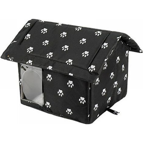 Abri pour chat extérieur isolé et imperméable, maisonnette résistante aux intempéries avec toit amovible, taille L, kit 2 pièces, idéale pour jardin et terrasse. (1/5)