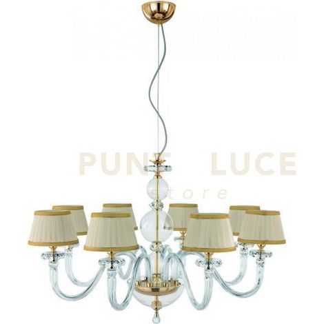 LAMPADARIO BACH 8 LUCI CRISTALLO E FINITURA ORO ATTACCO E14 CON PARALUMI