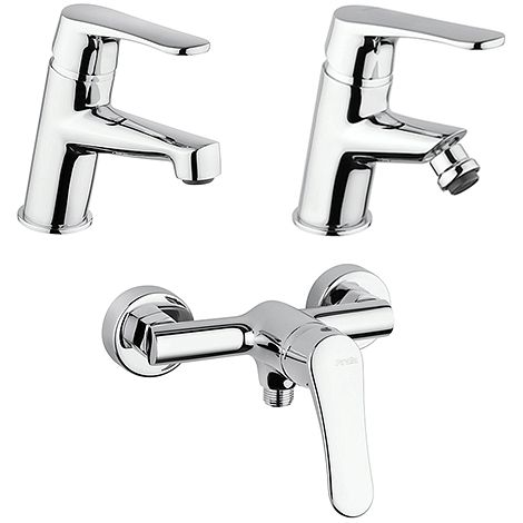 Set Rubinetti Piralla per lavabo e bidet con scarico automatico e doccia esterno serie Attila cromato (1/5)