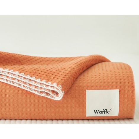 Plaid orange gaufré surpiqûres blanche 150 x 200 cm WAFFLE