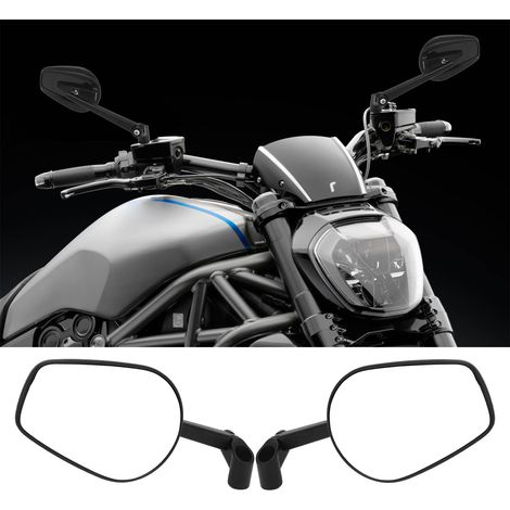 Universeller Motorrad-Rückspiegel, schwarze ovale Form, 8 mm/10 mm, CNC-gefräster Lenkerseitenspiegel aus Aluminiumlegierung, kompatibel mit Suzuki, Yamaha und Kawasaki. (1/5)