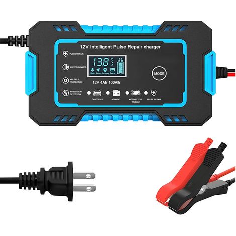 Caricabatteria per auto, caricabatteria intelligente 12V 6A per batterie automobilistiche, caricabatteria portatile con desolfatore e compensazione della temperatura, universale per SUV, camper e cami