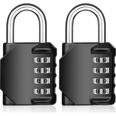 Cadenas à combinaison, lot de 2, cadenas à code 4 chiffres, cadenas de salle de sport, cadenas à combinaison réinitialisable et résistant aux intempéries pour école, porte, clôtures de jardin (noir) (1/4)
