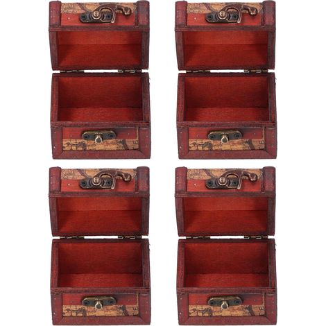 Petite Boîte en Bois Antique, Ensemble de 4 Pièces, Mallette de Rangement de Bijoux Vintage pour la Maison et les Voyages, 8x7,5x6cm (1/5)