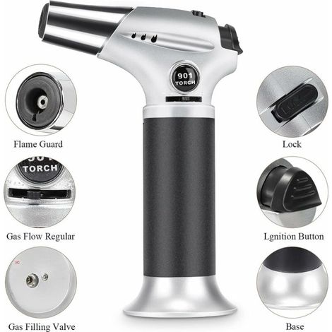 Chalumeau de Cuisine, Briquet Torche Réglable et Rechargeable avec Verrouillage Sécurité pour Crème Brûlée, Barbecue, Cuisson, Soudure, Gaz Butane Non Inclus (1/3)