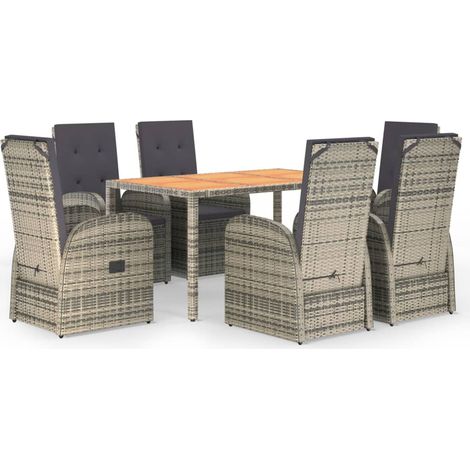 Maison Exclusive - 7-tlg. Garten-Essgruppe mit Kissen Grau Poly R (1/5)