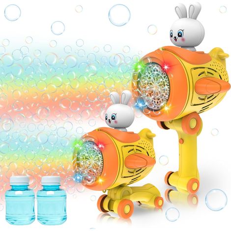 Set de bulles pour enfants en forme de lapin, chariot 3 en 1 produisant plus de 30000 bulles avec piles incluses